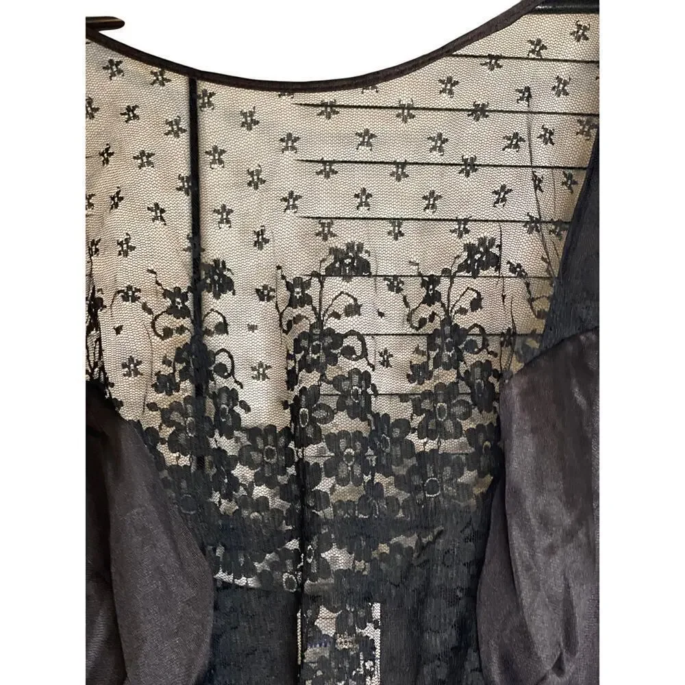 Vintage JCPenny Black Lace Teddy Lingerie Bodysuit Romper Women's Size Large
